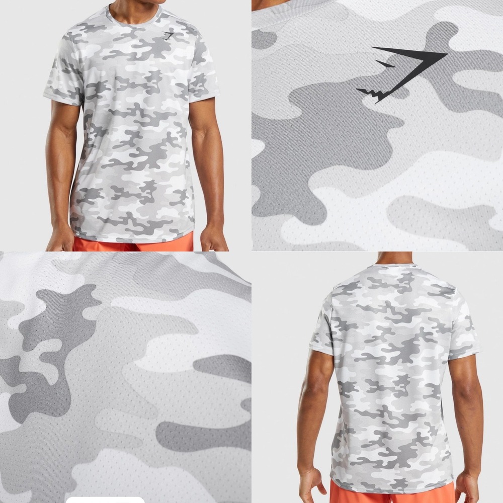 Gymshark Arrival T-Shirt Camo Print Short Sleeve Training‎ Activewear Top Large